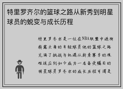 特里罗齐尔的篮球之路从新秀到明星球员的蜕变与成长历程